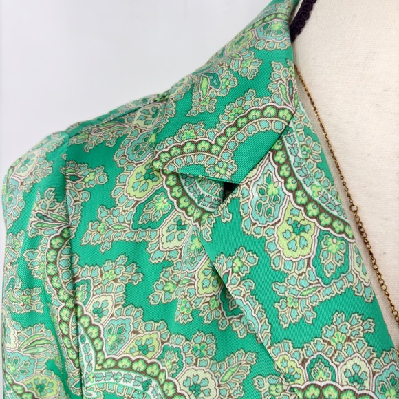 J. Crew Collection Green Paisley Print Button Down Long Sleeve Top XXS‎ - Picture 5 of 11